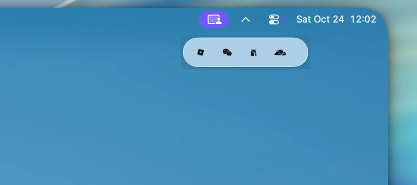 The OverflowBar second row open under its menu bar arrow